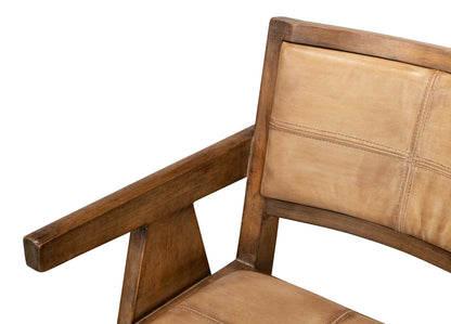 Angus Chair, Brown with Brown Leather - Pine Club Chair, Sarreid LTD.