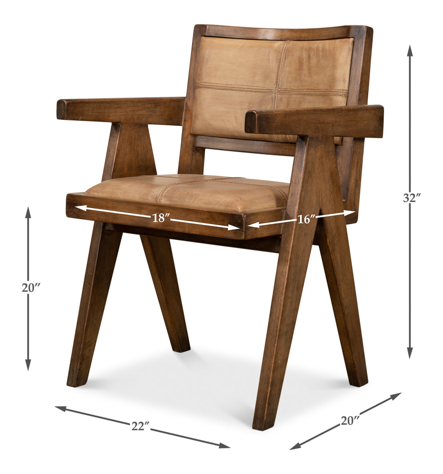 Angus Chair, Brown with Brown Leather - Pine Club Chair, Sarreid LTD.