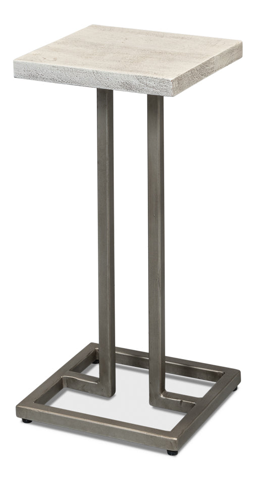 Pinto End Table - Grey Traditional Iron with Mango Wood Top, Gunmetal Base