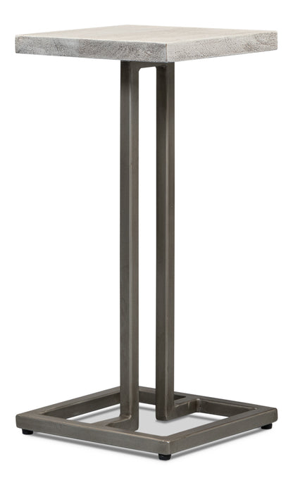 Pinto End Table - Grey Traditional Iron with Mango Wood Top, Gunmetal Base