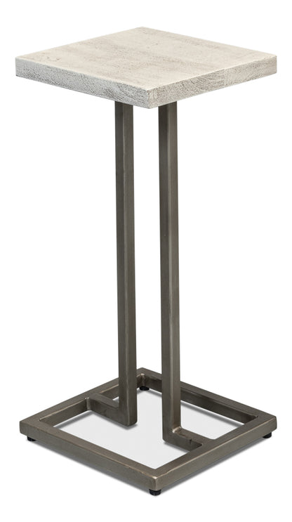 Pinto End Table - Grey Traditional Iron with Mango Wood Top, Gunmetal Base