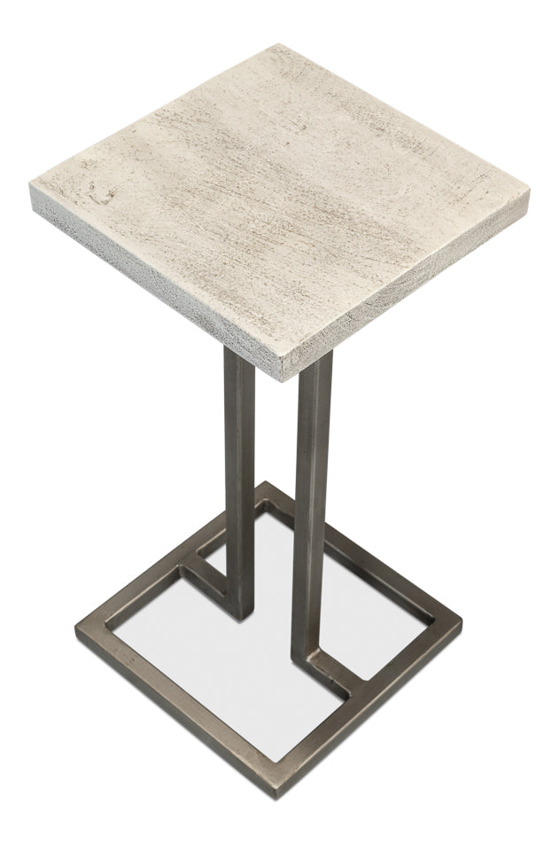 Pinto End Table - Grey Traditional Iron with Mango Wood Top, Gunmetal Base