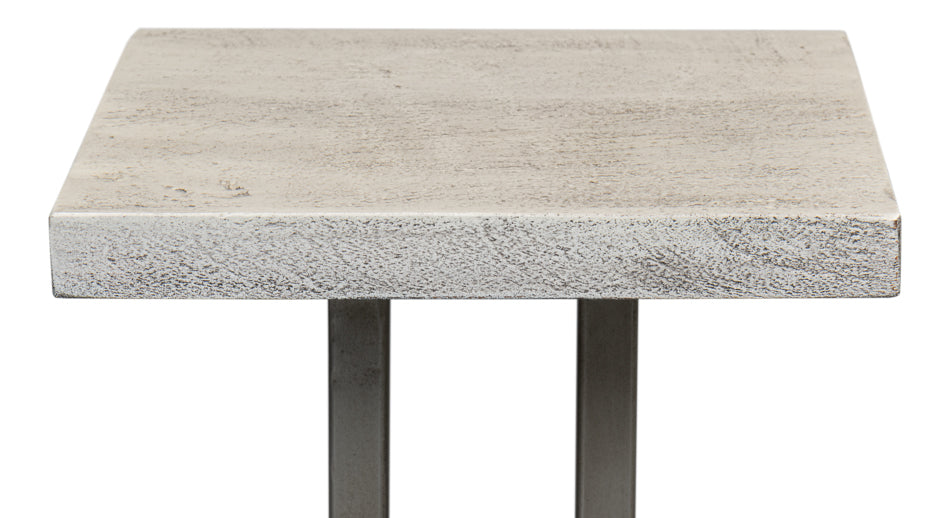 Pinto End Table - Grey Traditional Iron with Mango Wood Top, Gunmetal Base