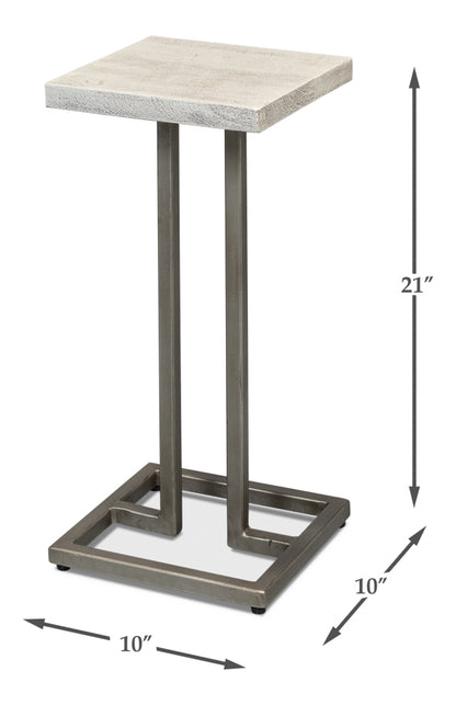 Pinto End Table - Grey Traditional Iron with Mango Wood Top, Gunmetal Base