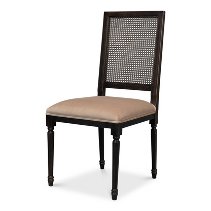 Cane Back Side Chair – Nero Finish, Toffee Upholstery, Traditional Beechwood Dining Chair