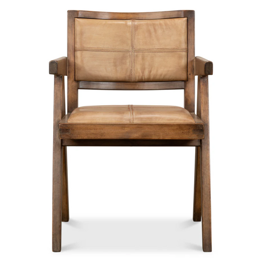 Angus Chair, Brown with Brown Leather - Pine Club Chair, Sarreid LTD.