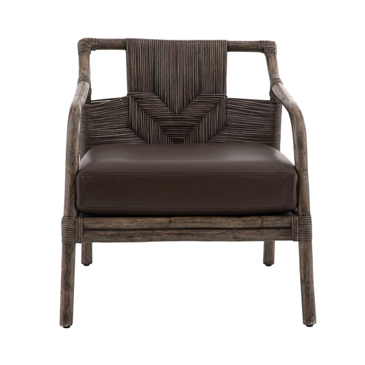 Newton Lounge Chair - Casual Elegance with Gray Washed Rattan and Coal Leather Seat
