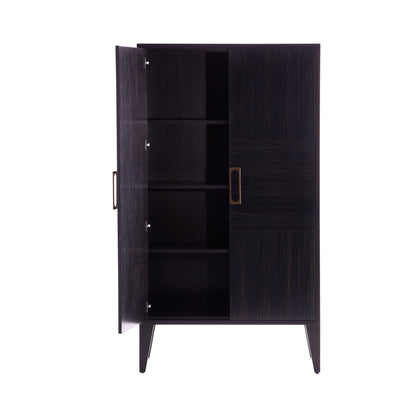 Maher Cabinet - Oak Veneer with Charcoal Wood Finish and Antique Brass Hardware