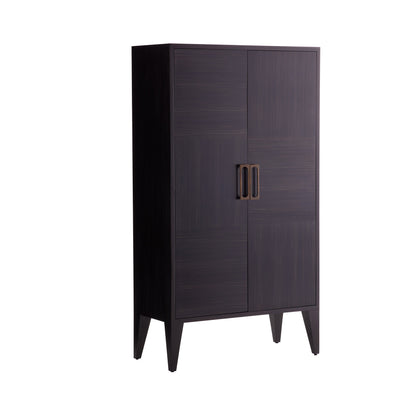 Maher Cabinet - Oak Veneer with Charcoal Wood Finish and Antique Brass Hardware