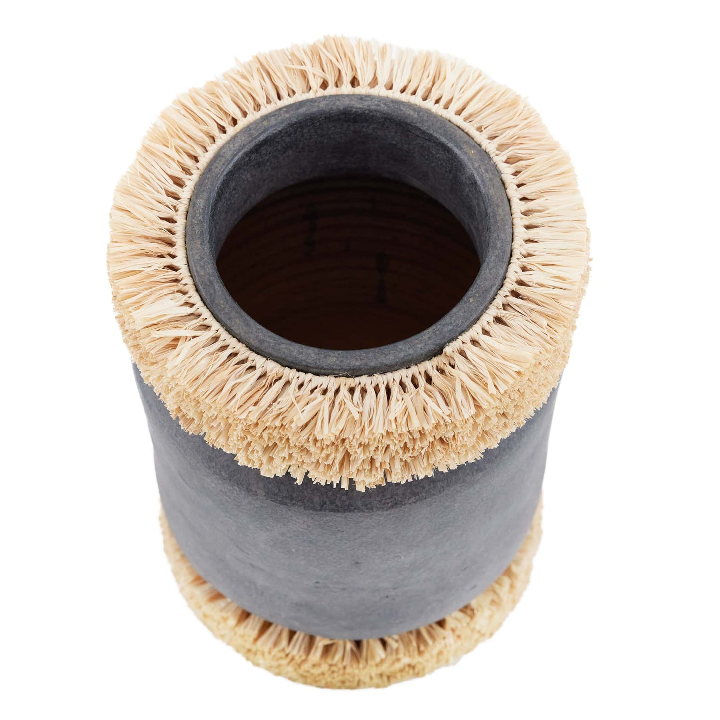Handmade Matte Charcoal Terracotta Raffie Vase - Textural Thatched Roofing Inspiration