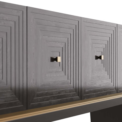 Renata Credenza - Sable-Finished Oak with Stepped Door Fronts and Antique Brass Hardware