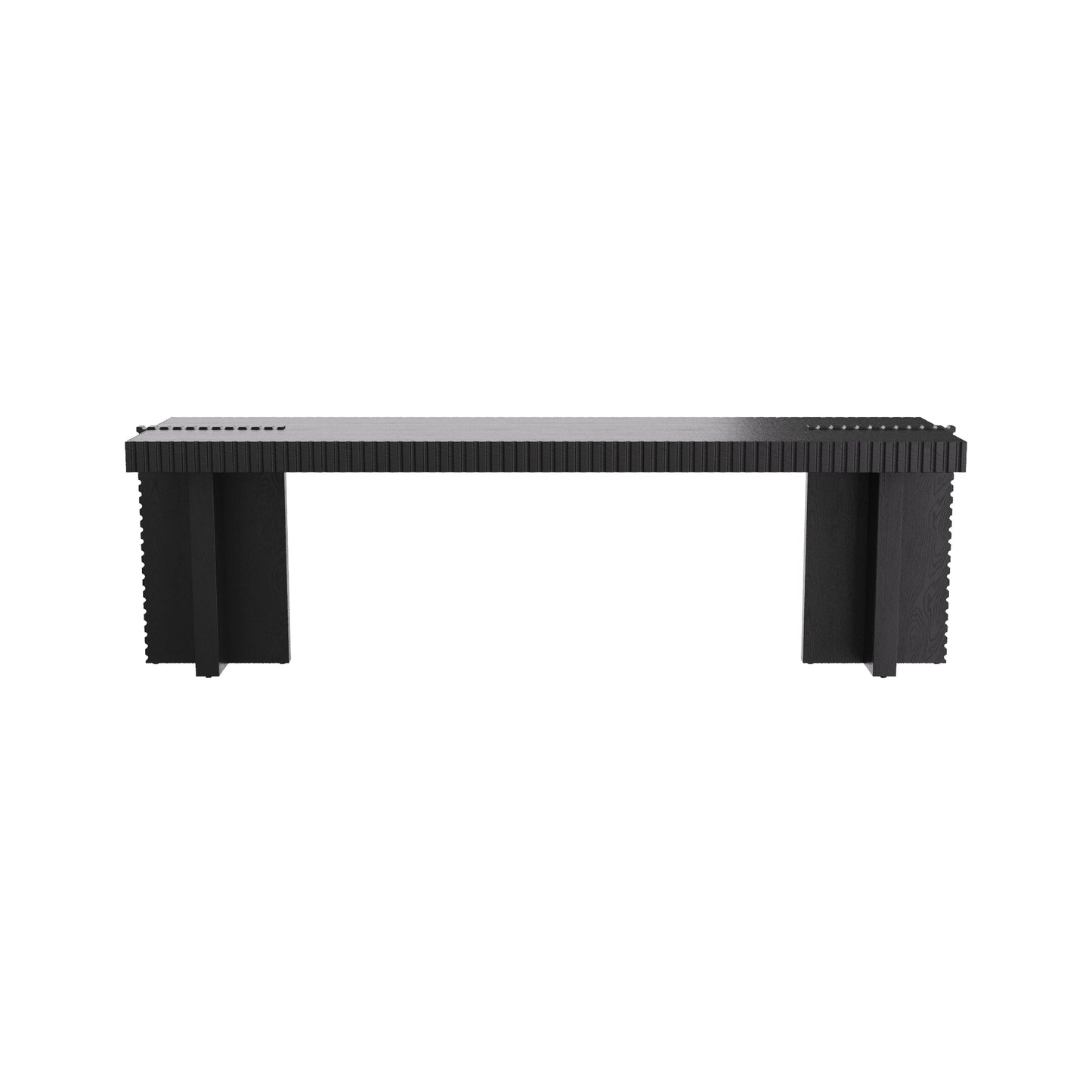 Industrial-Inspired Pacorro Bench in Ebony Finish - Carved Mango Wood with Textural Detailing