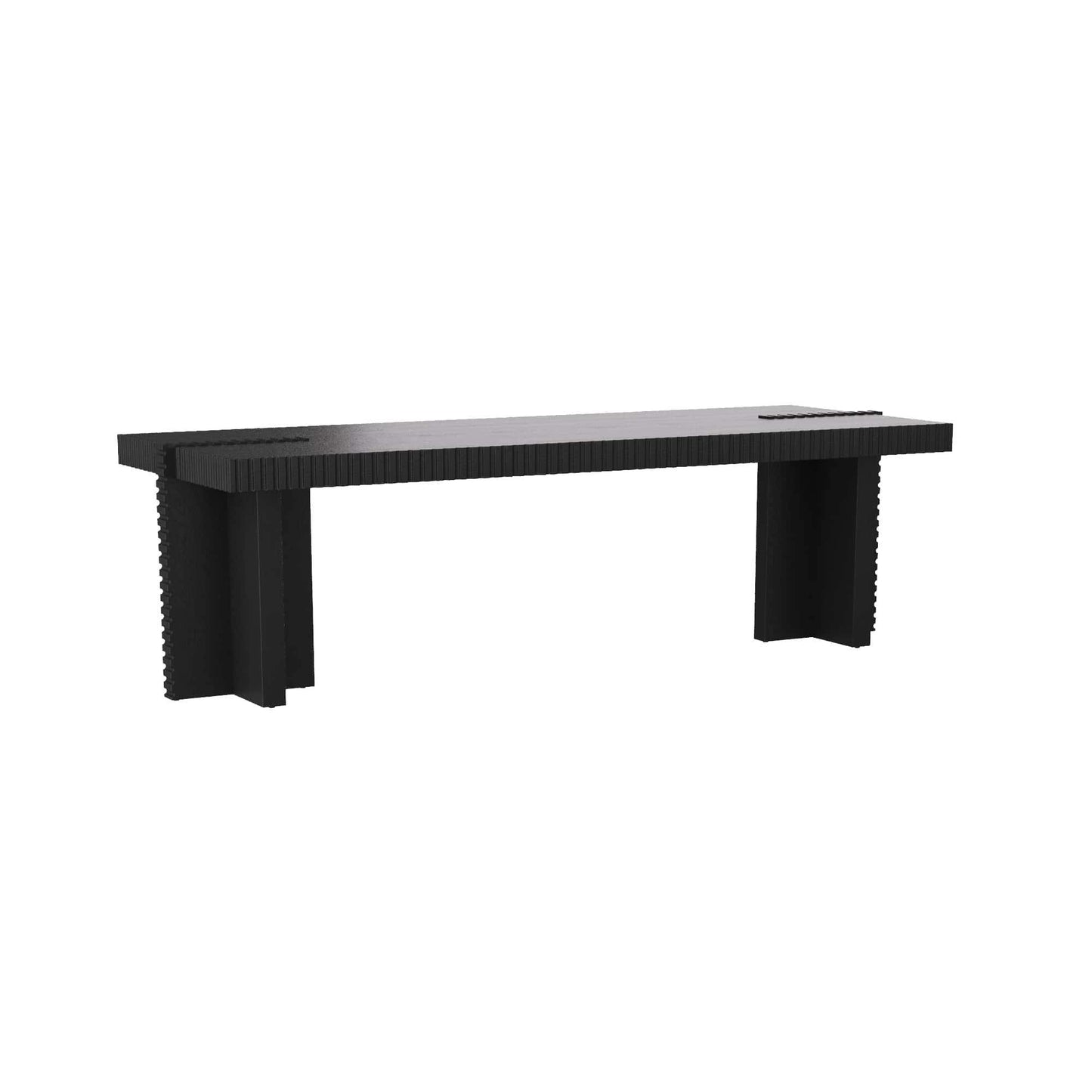 Industrial-Inspired Pacorro Bench in Ebony Finish - Carved Mango Wood with Textural Detailing