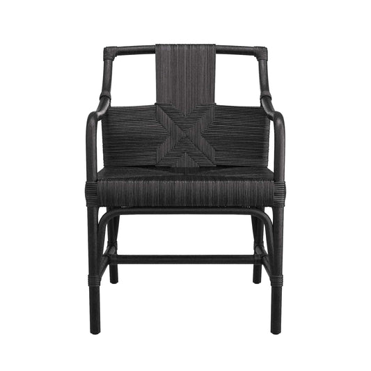 Newton Dining Chair - Elegant Upgrade in Black Rattan with Unique Woven Tapestry Back Detail