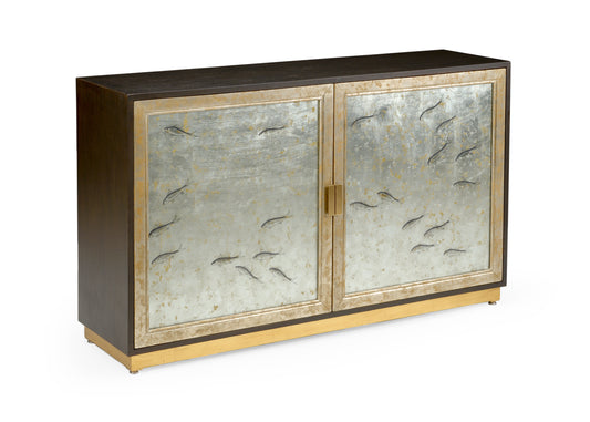 Chinoiserie Cabinet – Fish Pattern with Walnut and Silver Leaf Finish