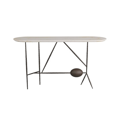 Stewart Console - Playful Sculptural Design with White Marble Top and Forged Iron Legs