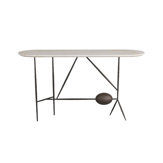 Stewart Console - Playful Sculptural Design with White Marble Top and Forged Iron Legs