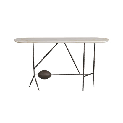 Stewart Console - Playful Sculptural Design with White Marble Top and Forged Iron Legs