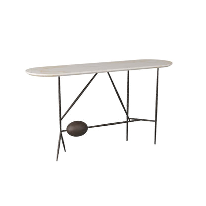 Stewart Console - Playful Sculptural Design with White Marble Top and Forged Iron Legs