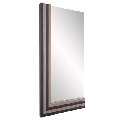 Roxy Floor Mirror - Ebony and Smoke Oak Veneer - Beveled Mirror - Optical Striping Effect