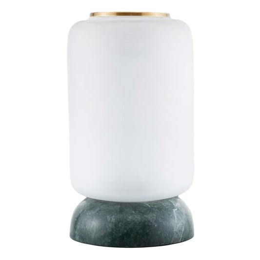 Solomon Hurricane - Vintage Brass Rimmed Frosted Glass Vase with Forest Marble Base