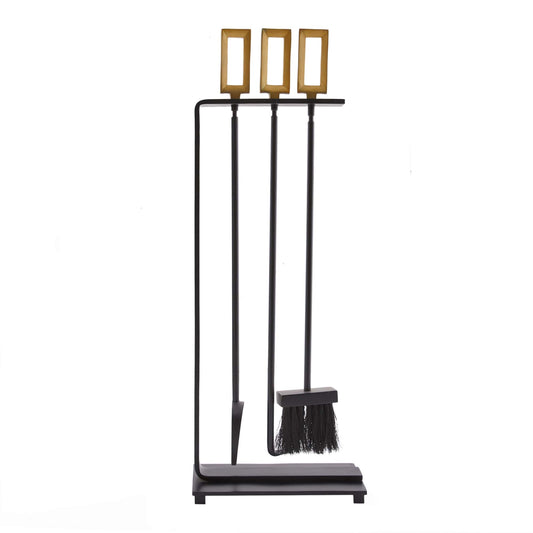 Roanoke Fireplace Tool Set - Blackened Iron with Antique Brass Accents