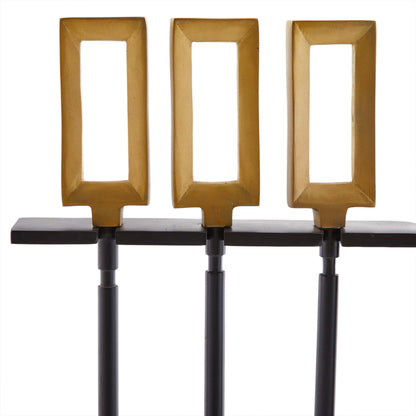 Roanoke Fireplace Tool Set - Blackened Iron with Antique Brass Accents