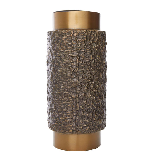 Roderick Vase - Antique Brass Finish - Modern Cast Aluminum Design - Textured Cuff - Water Tight