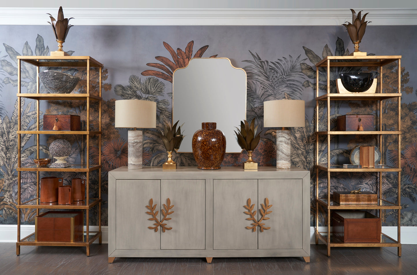 Etagere – Antique Gold Leaf with Mirrored Shelves
