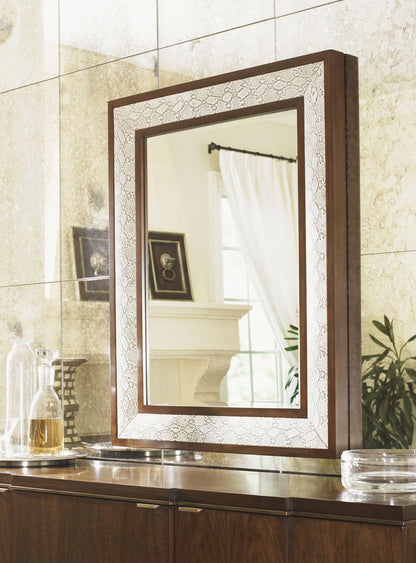 Lexington Tower Place Python Mirror - Embossed Leather Frame with Wood Trim, Beveled Edge