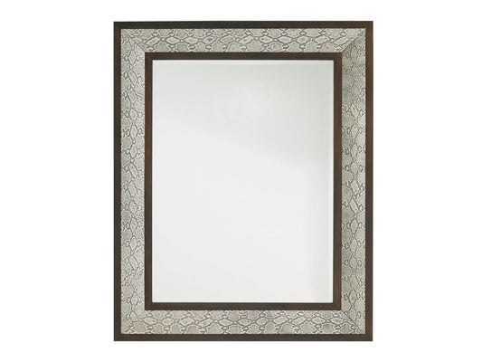 Lexington Tower Place Python Mirror - Embossed Leather Frame with Wood Trim, Beveled Edge