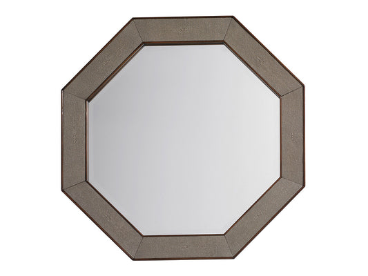 Macarthur Park Riva Octagonal Mirror – Walnut & Taupe Faux Shagreen