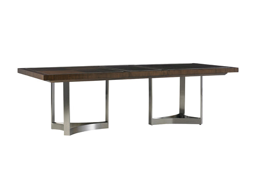 Beverly Place Rectangular Dining Table by Lexington – Brushed Stainless Base with Diamond Veneer Pattern