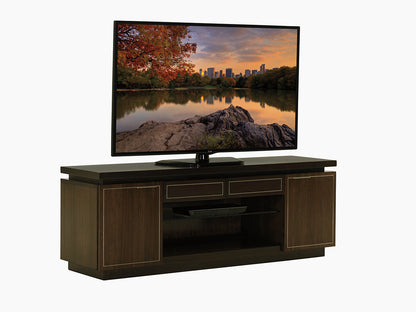 Highview Media Console by Lexington – Macarthur Park Collection, Walnut Veneers with Brushed Stainless Accents