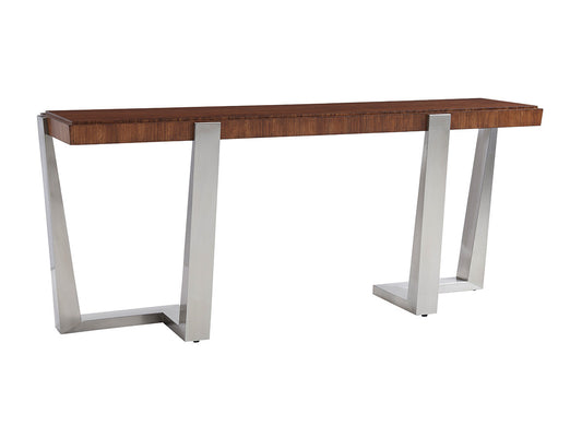 Kitano Langston Console – Versatile Modern Table with Zebrano Top and Brushed Stainless Base