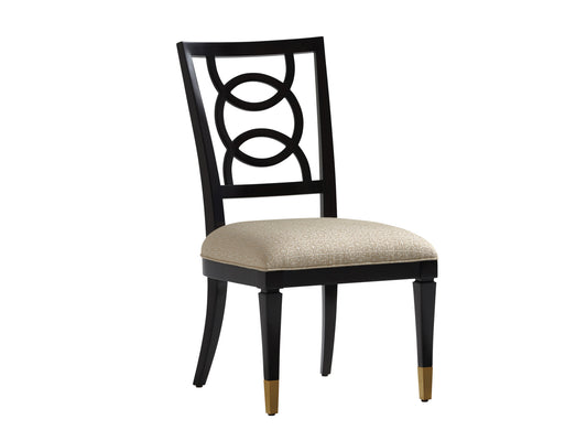 Pierce Upholstered Side Chair – Intersecting Ring Design, Satin Gold Ferrules, Custom Fabric Options