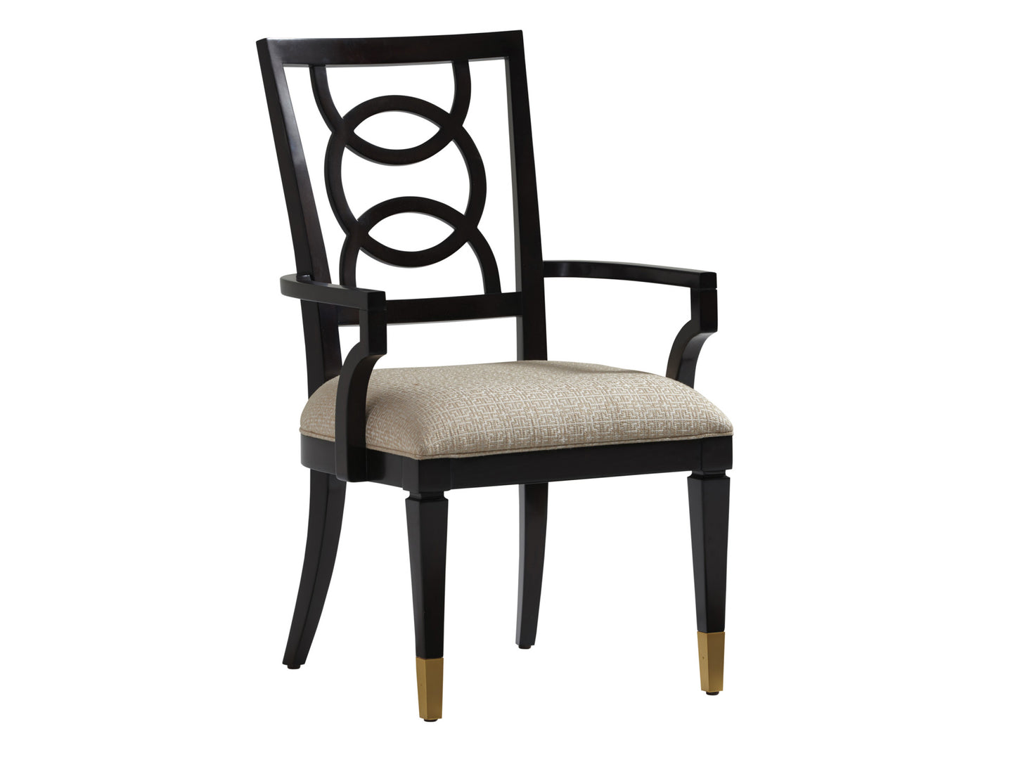 Pierce Upholstered Arm Chair – Intersecting Ring Design, Satin Gold Ferrules, Custom Fabric Options