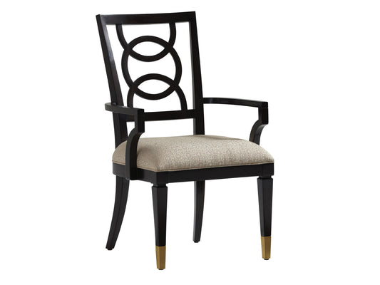 Pierce Upholstered Arm Chair – Intersecting Ring Design, Satin Gold Ferrules, Custom Fabric Options