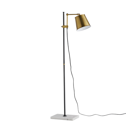 Watson Floor Lamp - Vintage Brass Shade on Bronzed Steel Rod with White Marble Base