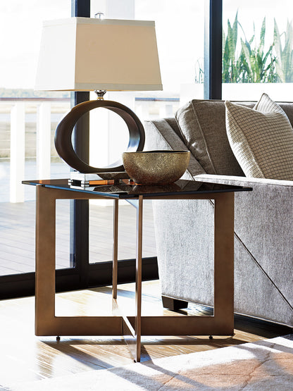 Lexington Aperture End Table, Asymmetrical Bronze Metal Base