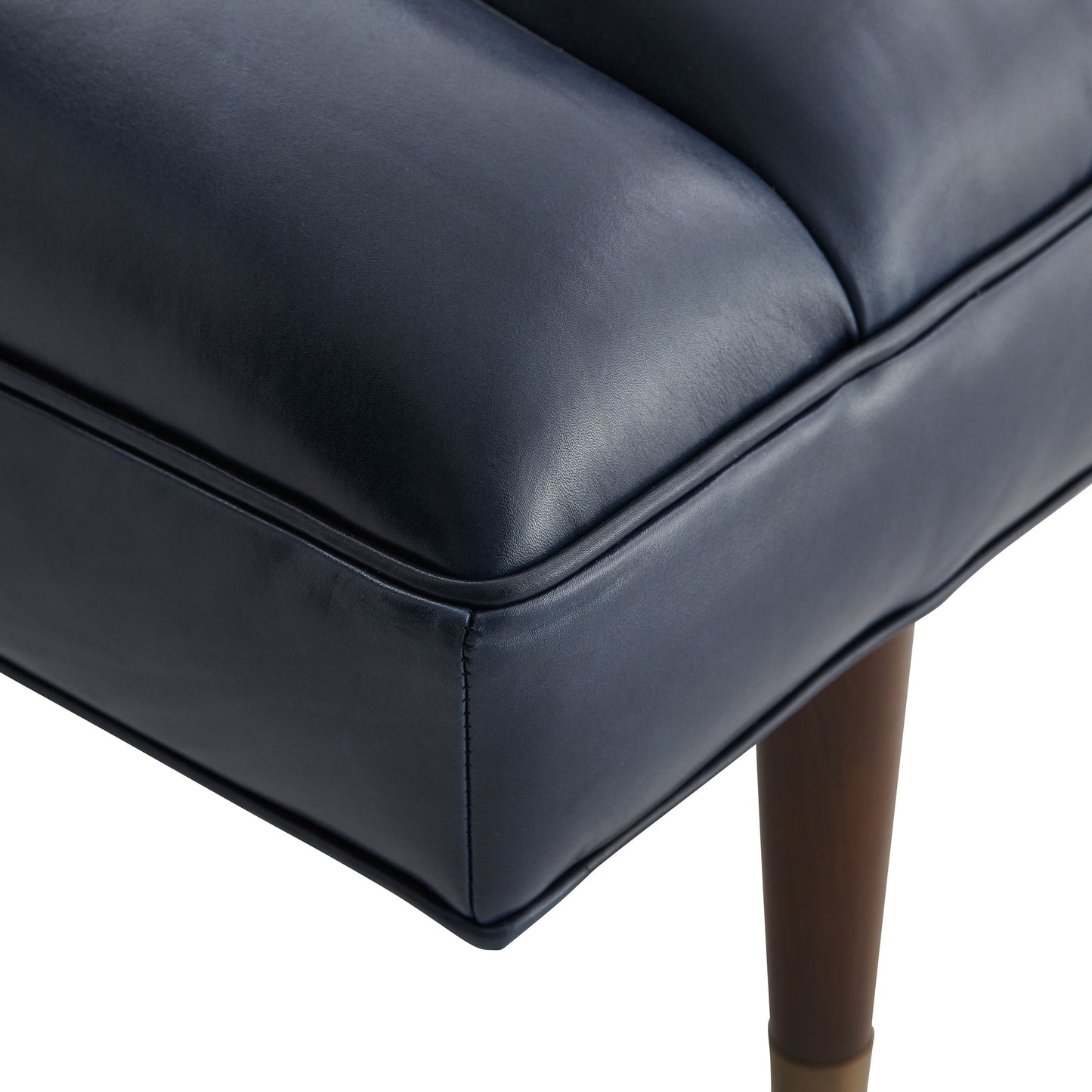 Indigo Leather Christophe Bench with Dark Walnut Finish - Stylish Seating Solution