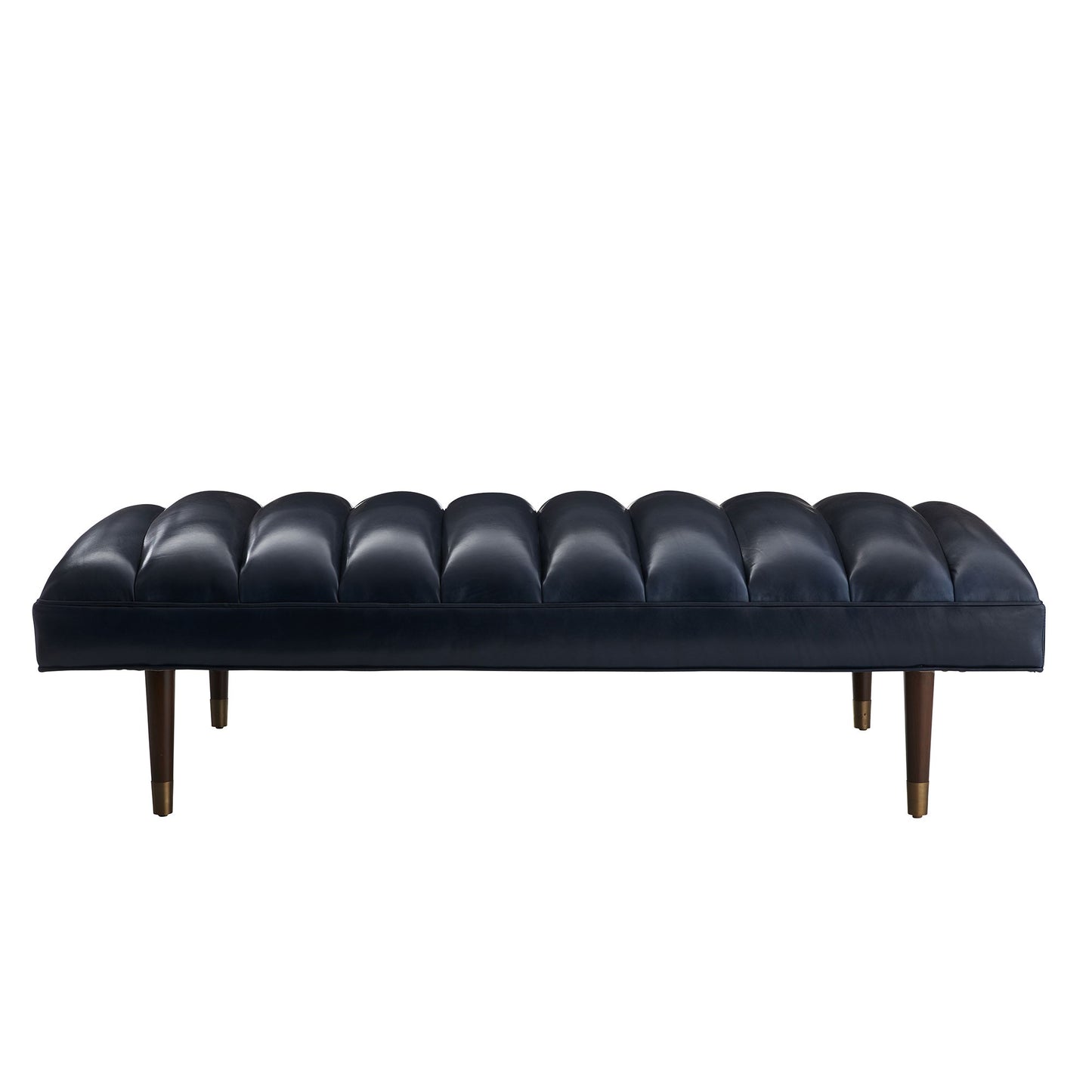 Indigo Leather Christophe Bench with Dark Walnut Finish - Stylish Seating Solution