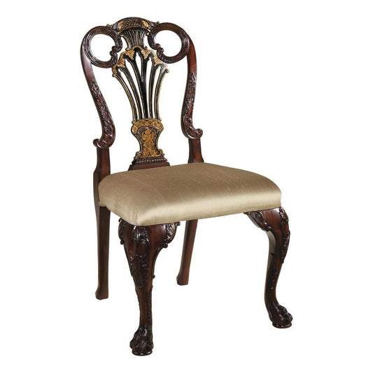 Maitland Smith William Side Chair – Antique Mahogany & Black Chinoiserie Finish with Neutral Upholstery