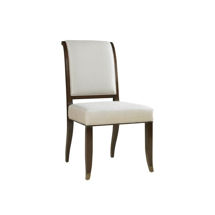 Maitland Smith Paris Side Chair – Dark Walnut Finish, Gray Mist Upholstery & Polished Nickel Accents