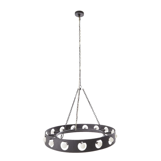 Redondo Chandelier - Brutalist Design with Textured Matte Charcoal Iron  - Cuffed Drum Silhouette