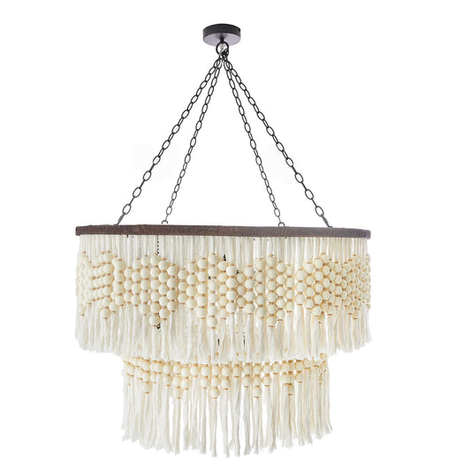 Pippa Chandelier - Breezy Boho Design with Ivory Coconut Wood Beads - Tiered Drum Chandelier