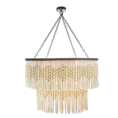 Pippa Chandelier - Breezy Boho Design with Ivory Coconut Wood Beads - Tiered Drum Chandelier