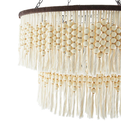 Pippa Chandelier - Breezy Boho Design with Ivory Coconut Wood Beads - Tiered Drum Chandelier