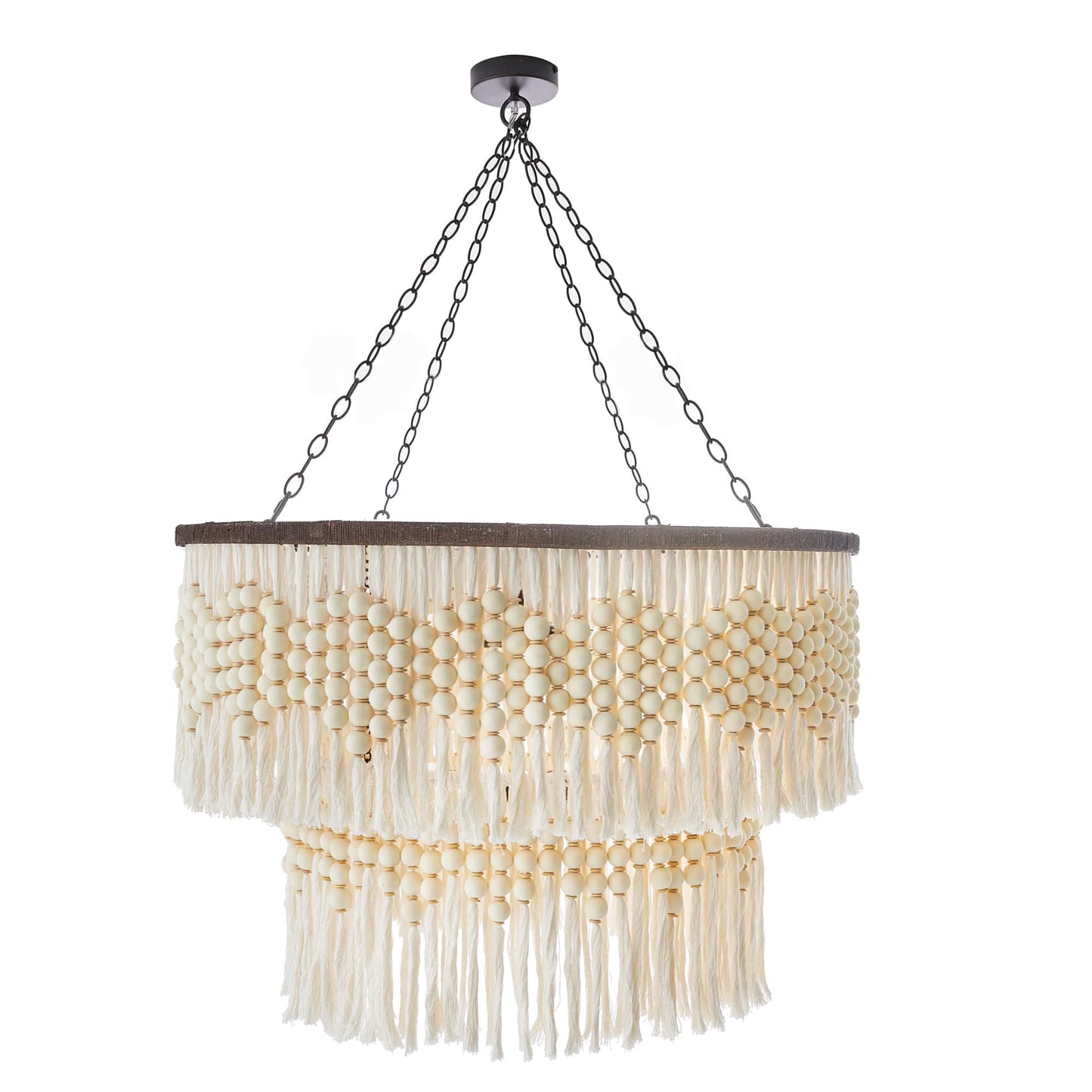 Pippa Chandelier - Breezy Boho Design with Ivory Coconut Wood Beads - Tiered Drum Chandelier