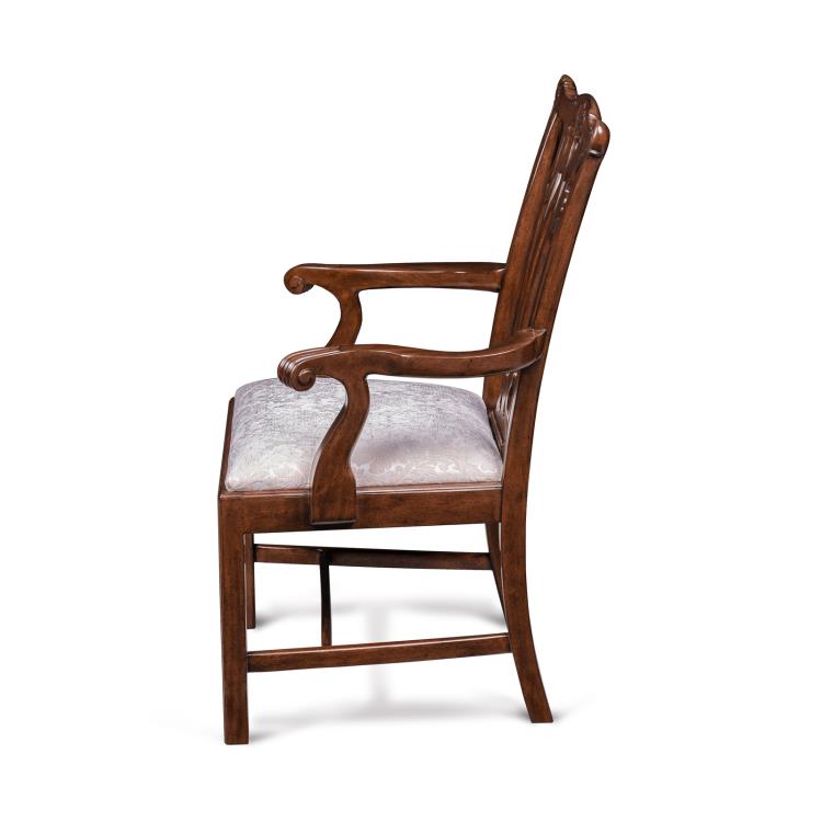 Camden Arm Chair – Mahogany Frame with Cream Damask Upholstery